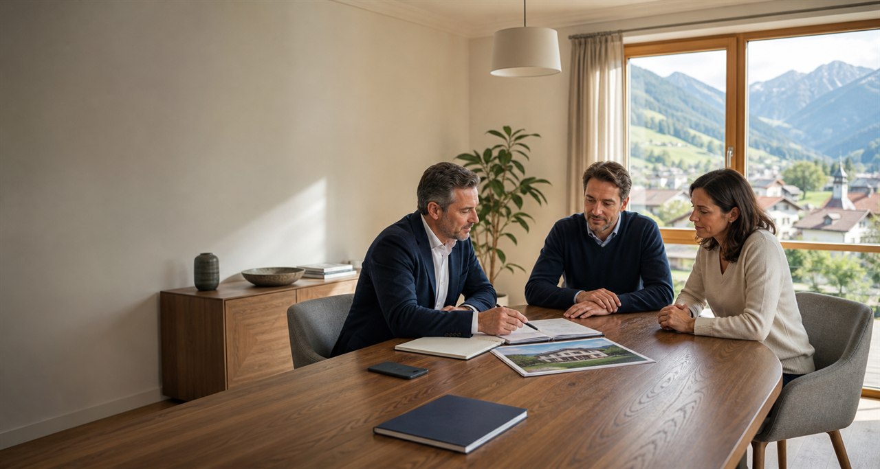 Ruhiges Beratungsgespräch über Immobilienverkauf und eine mögliche Zusammenarbeit mit AWZ.
